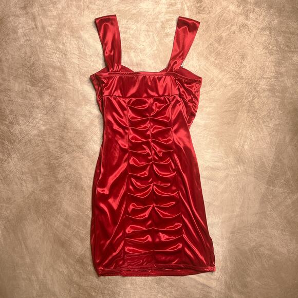 Vintage Y2K Pompous Girly Satin Sleeveless Ruched Bodycon Mini Party Dress Indie - Picture 4 of 8